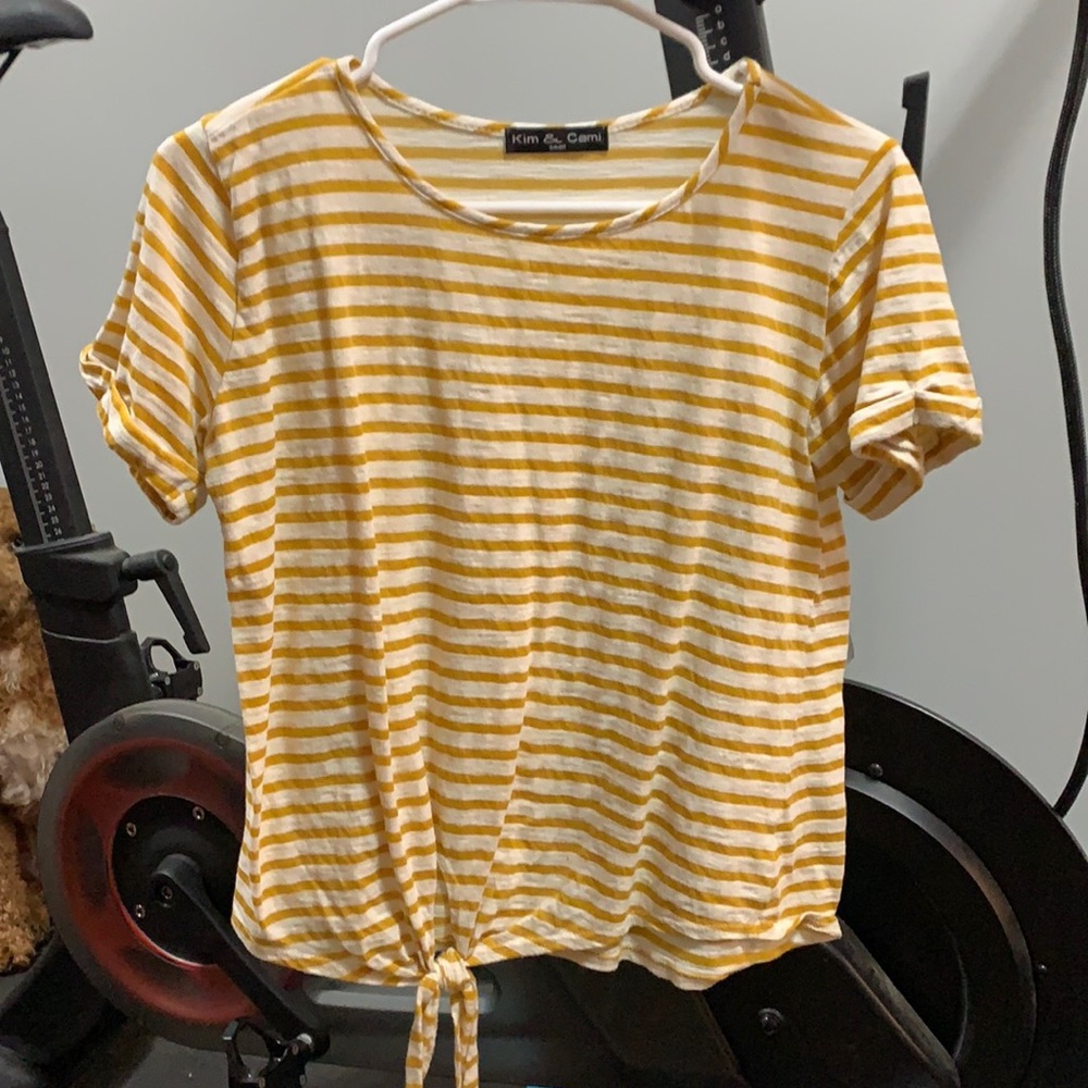 Off white and mustard striped short sleeve